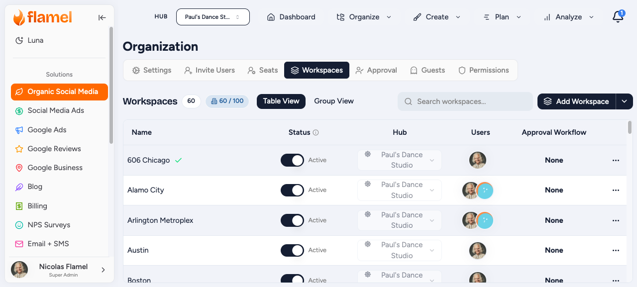 Workspace settings and connected accounts