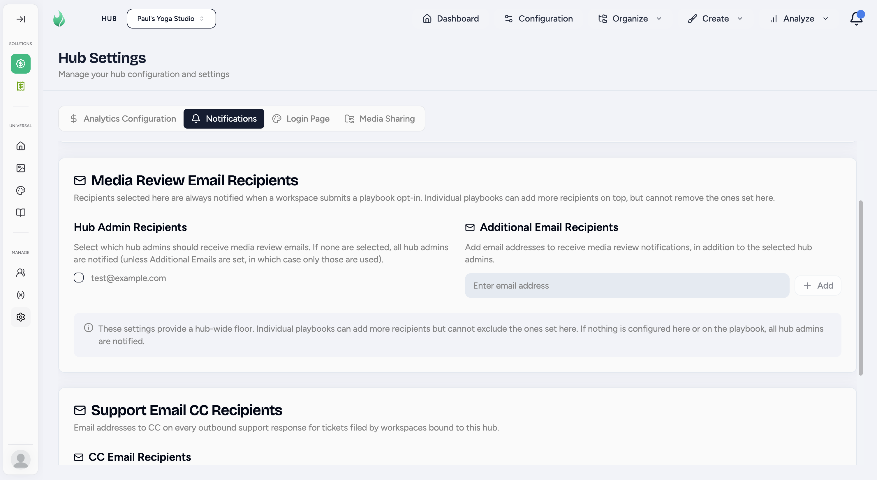 Media review notification recipient settings