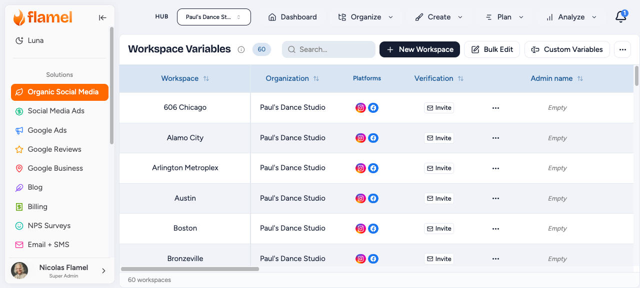 Locations list with bulk upload