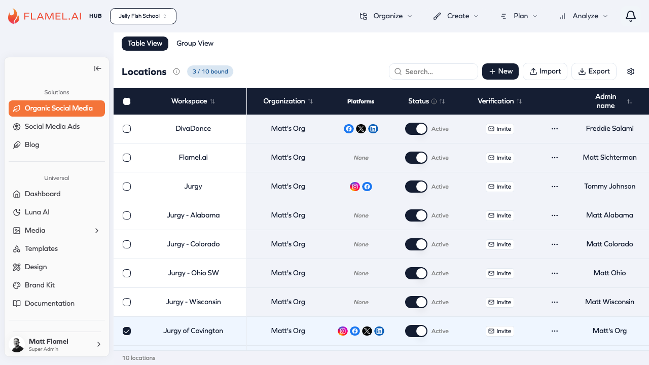 Workspace Variables view for managing each workspace's details
