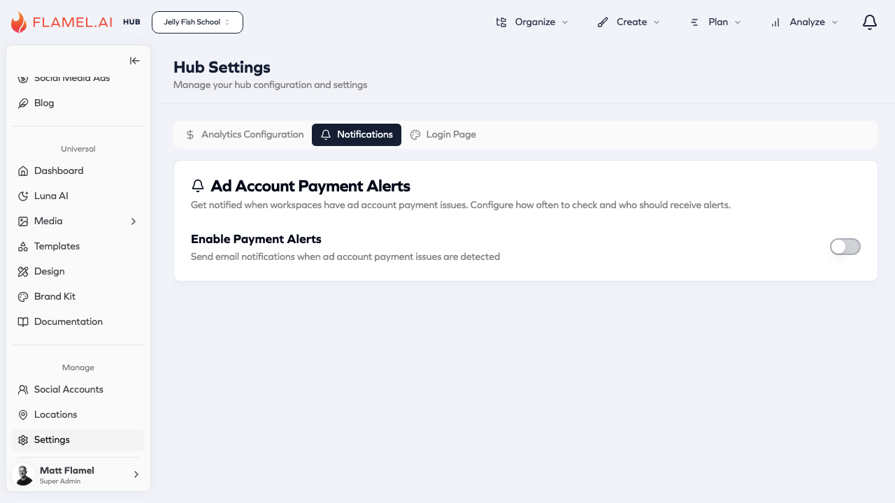 Hub notification settings