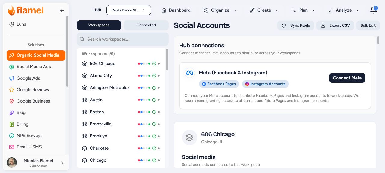 Connected accounts showing multi-platform status