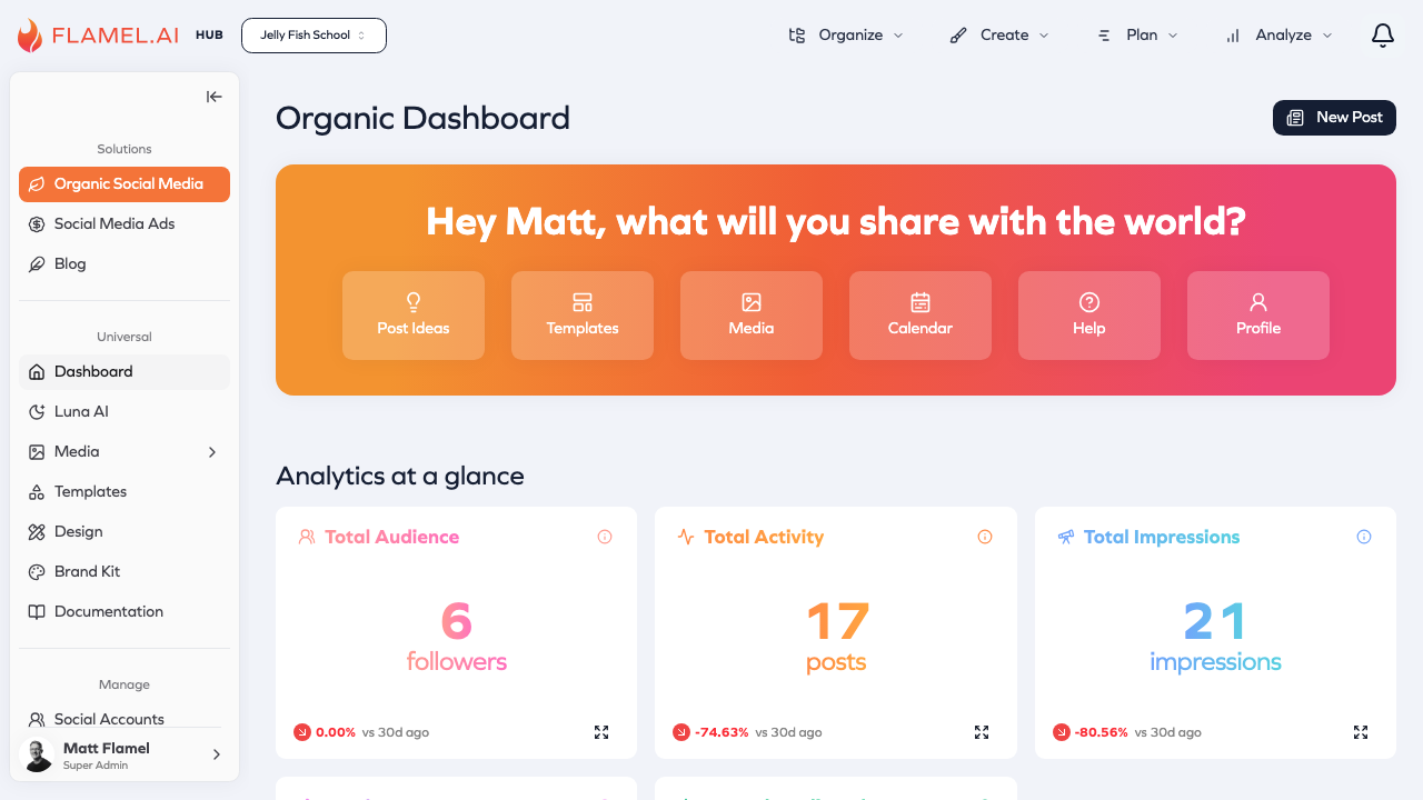 Flamel Organic Dashboard