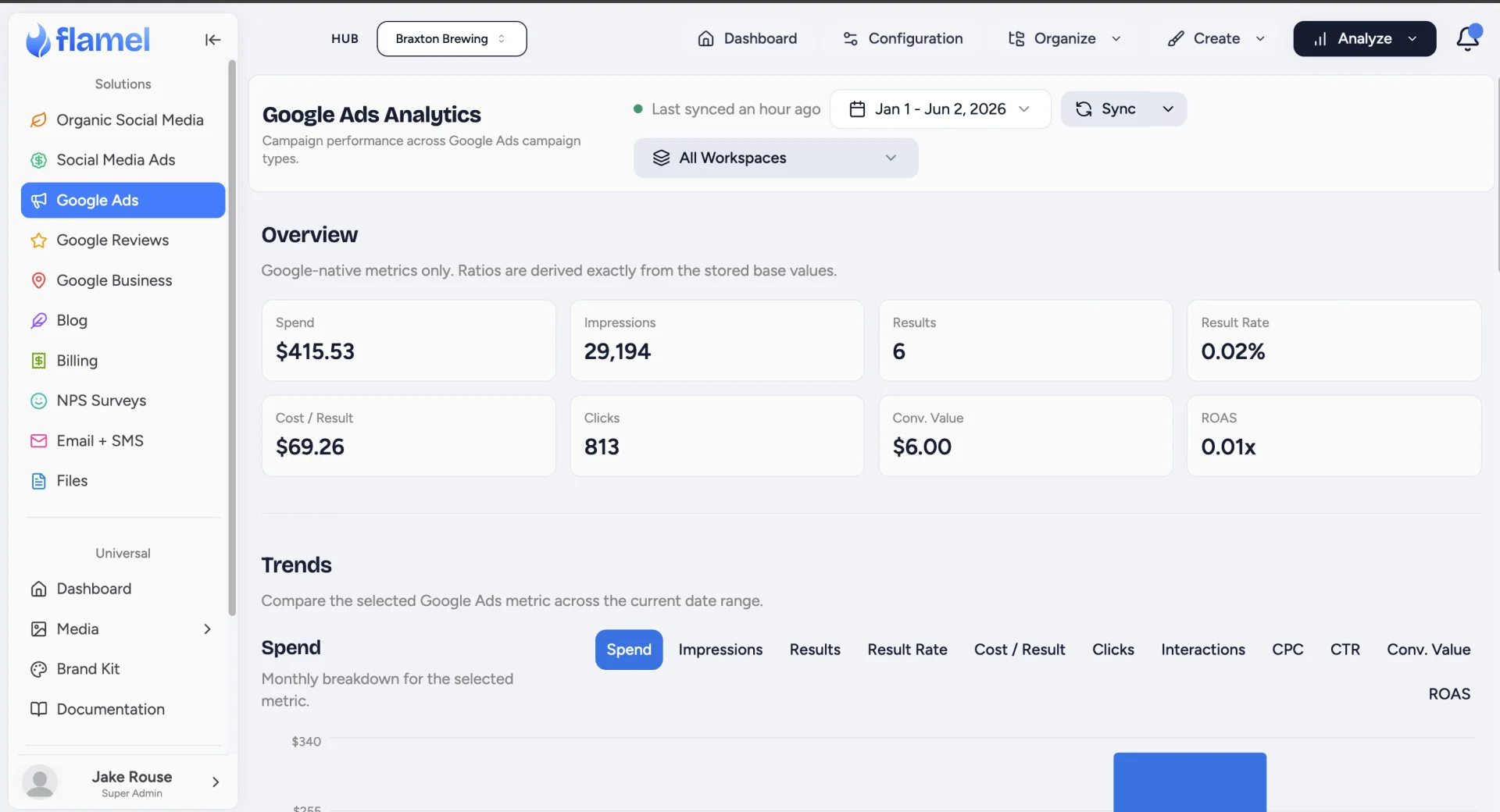 Google Ads campaign performance overview