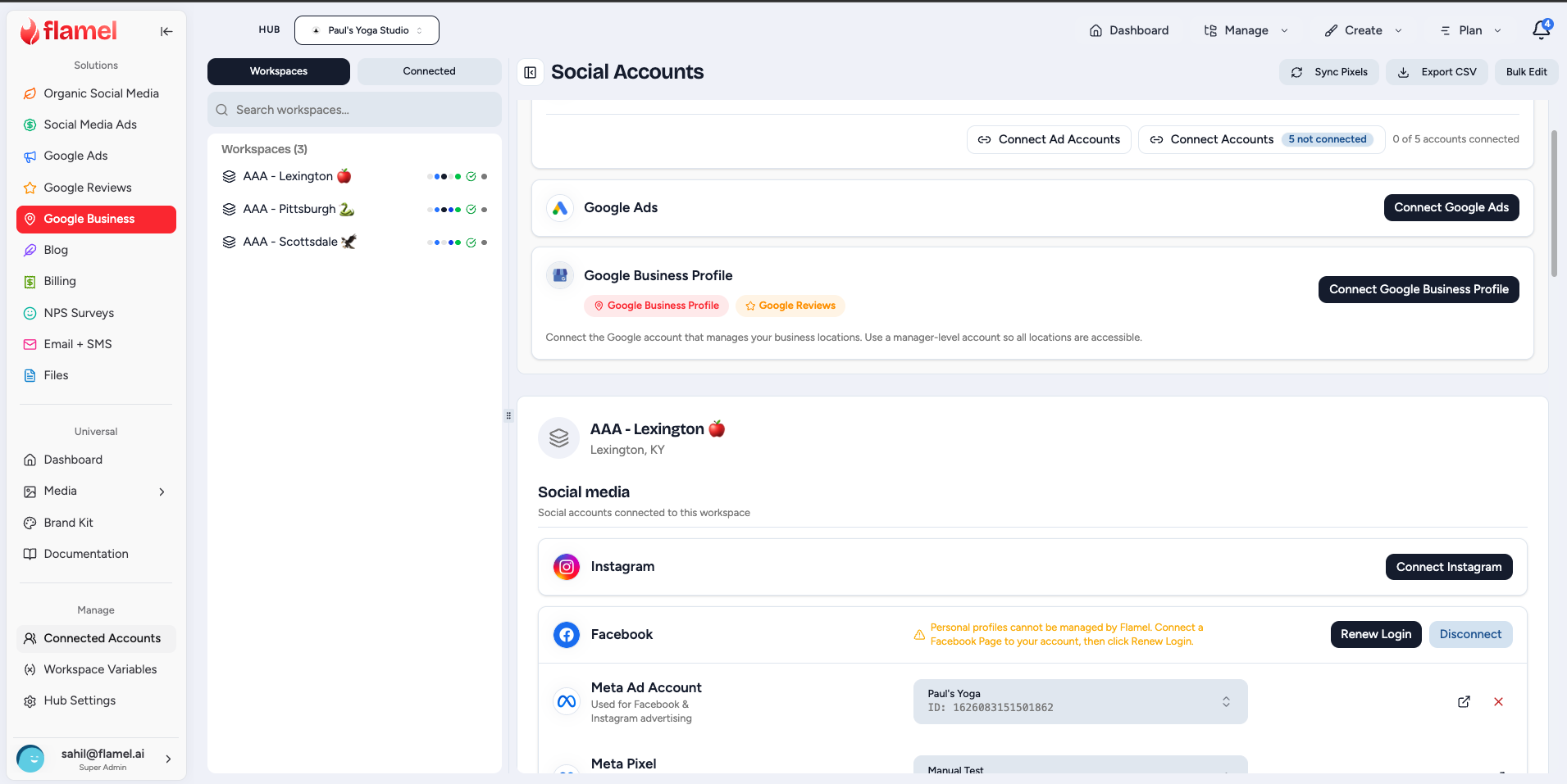 Connected Accounts with the Google section