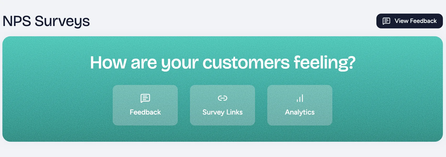 NPS Surveys page with Feedback, Survey Links, and Analytics buttons in the green panel