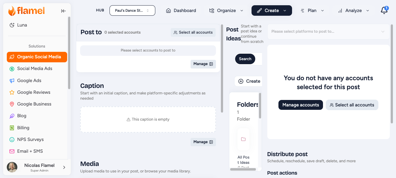 Broadcast composer distributing one post to all workspaces