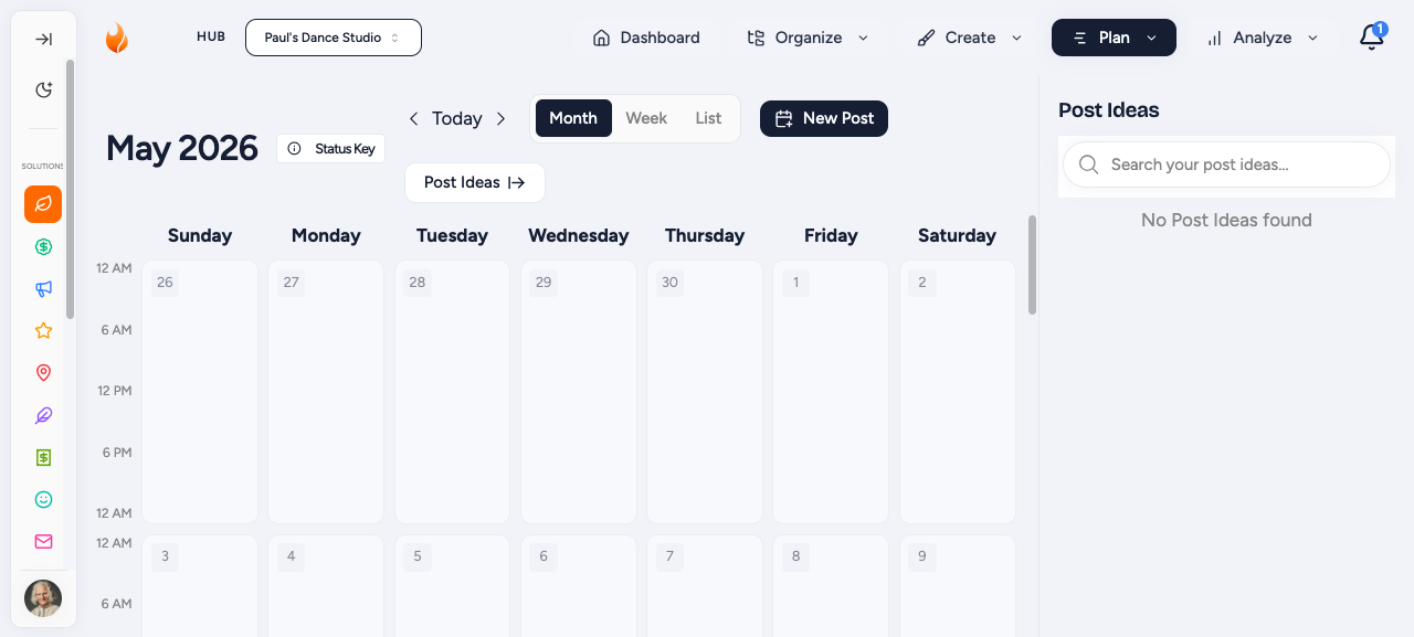 Organic calendar with post scheduling