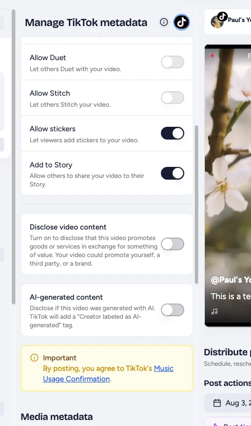 TikTok controls for commercial content and AI-generated content disclosure