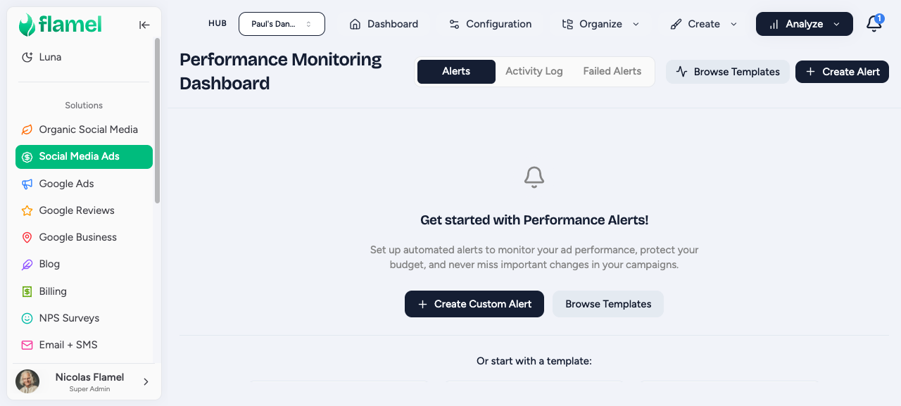Alert configuration form with threshold settings