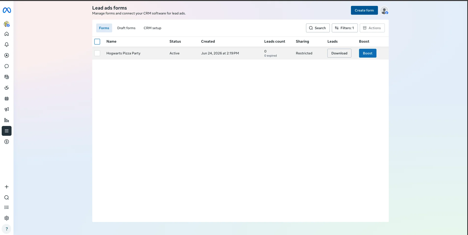 Lead forms configuration