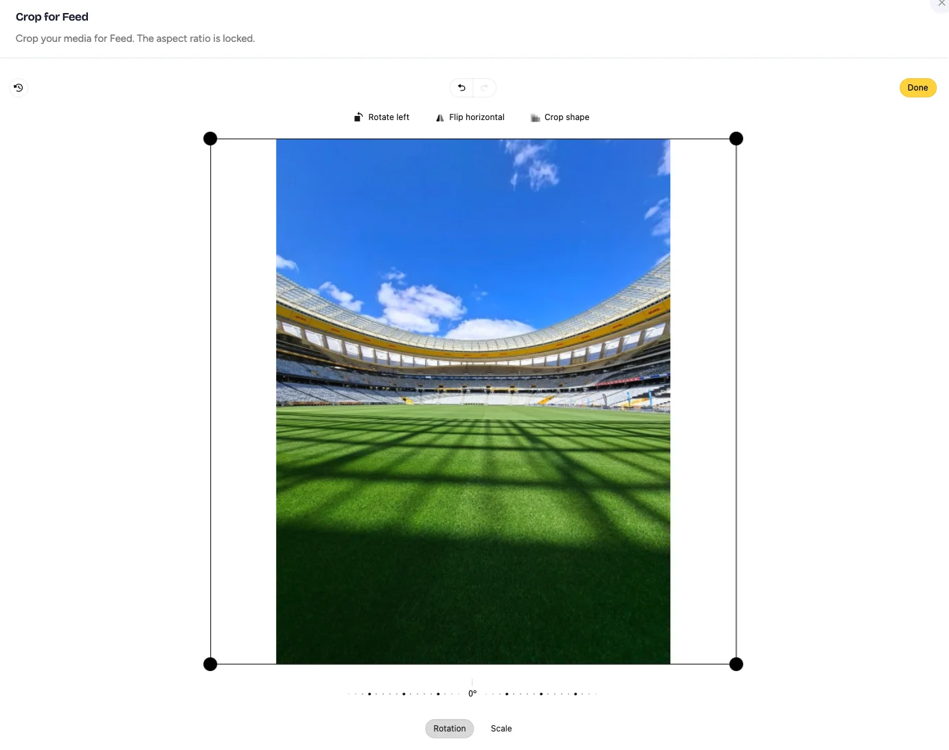 Media edit actions: crop, trim, mute, and overlay icons on an uploaded file