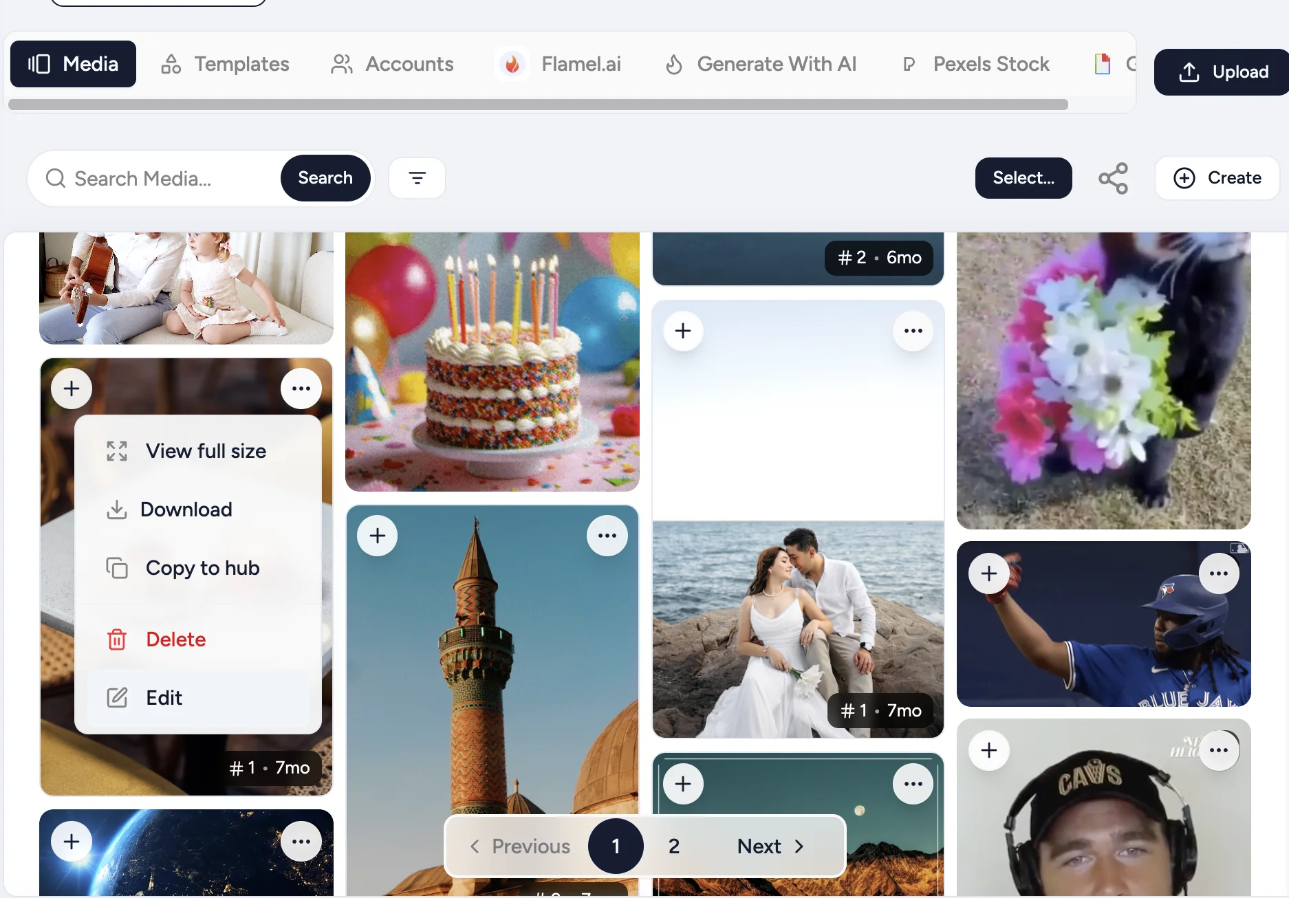 Media Library with an image's three dot menu open showing the Edit option