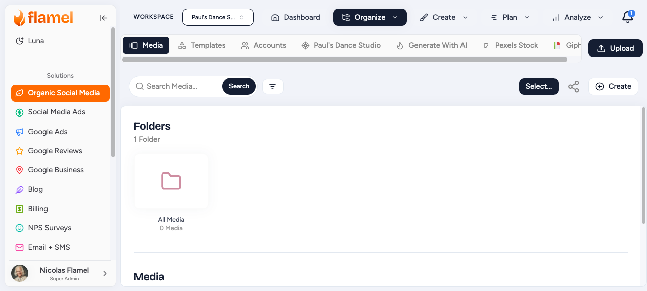 Media library with folders and uploads