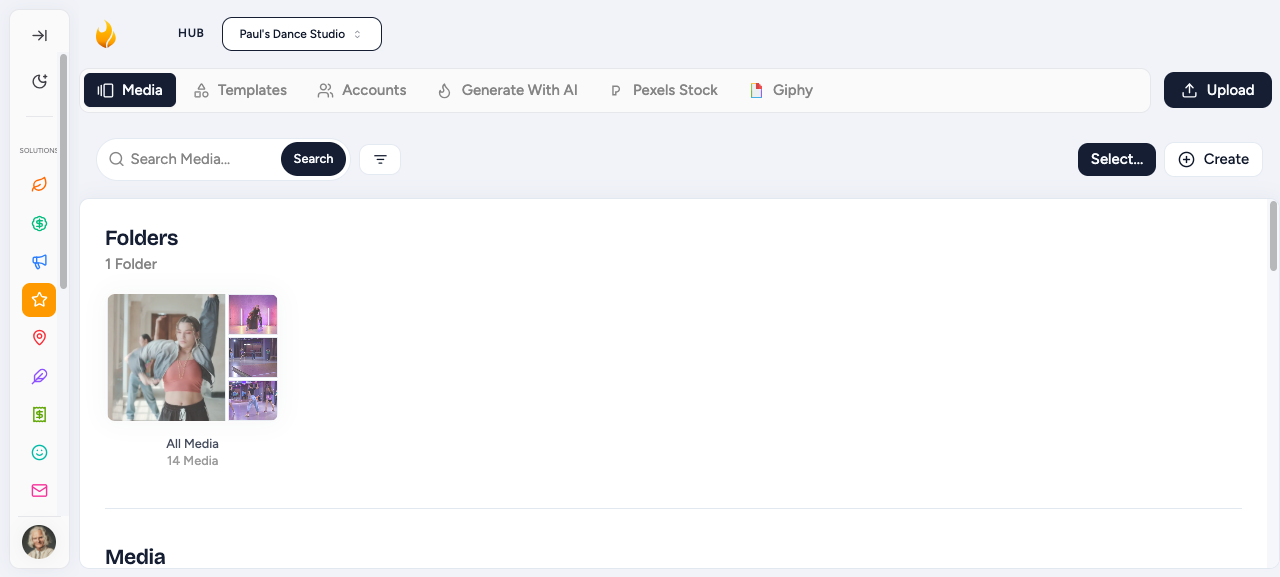 Media library upload and folder management